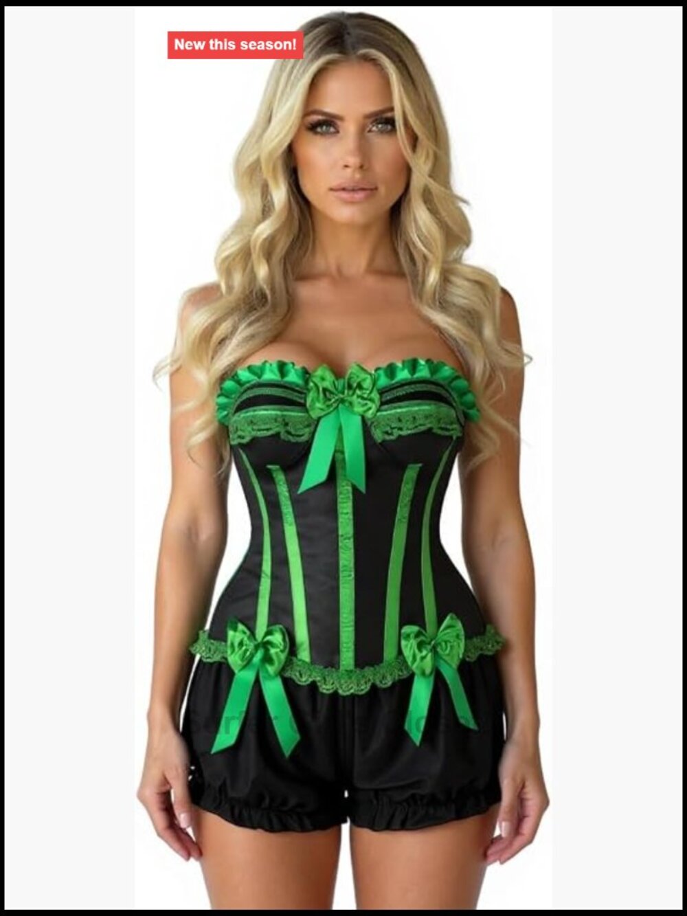 Steel Boned Corset & Bloomers Set Burlesque Corset 2 Pc Polyester Steel Boned